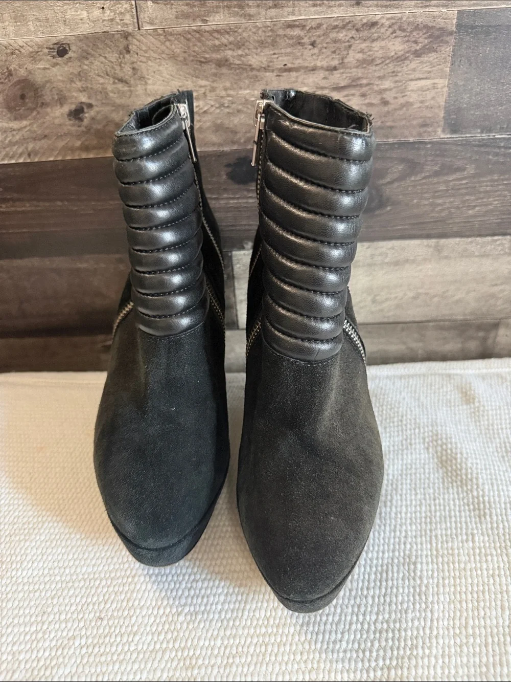The Kooples suede and leather quilted zip ankle booties